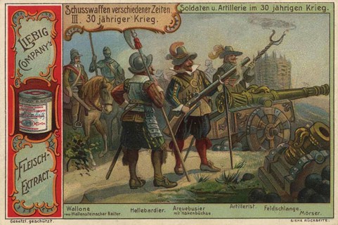 Series of pictures of firearms from various periods, soldiers and artillery from the time of the