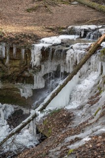 Frozen waterfall, Haimendorf, Middle Franconia, Bavaria, Germany