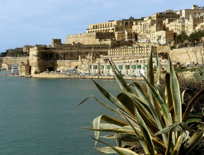 View of the big port and the city of Valletta in Malta