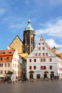 St. Marien City Church and Canaletto House, Pirna, Saxon Switzerland-Eastern Ore Mountains, Saxony,