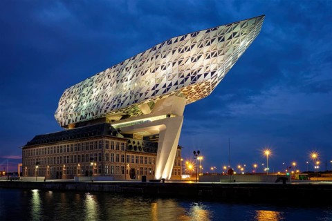 ANTWERP, BELGIUM, MAY 27, 2018: Port authority house (Porthuis) designed by famous Zaha Hadid