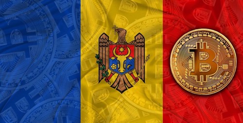 Investors in cryptocurrency and Blockchain with Moldovan flag. Bitcoin cryptocurrency with Moldova