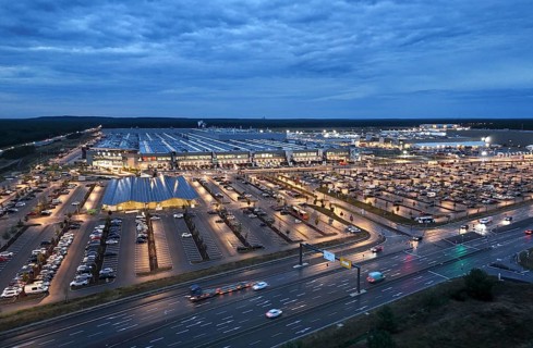 Tesla Giga Factory at the blue hour, Grünheide, 25.09.2024., Grünheide, Brandenburg, Germany