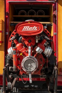 Historic Metz portable injection from the 1950's, 1960s on a fire engine, Karlsruhe,