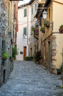 View of a little Street in the little wine town of Montefioralle, Chianti, Florence, Firenze,