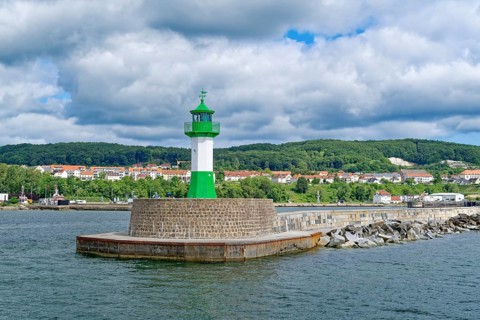The lighthouse is the pier fire of Sassnitz on the pier head of the Sassnitz city harbor on the