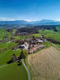 Meienberg hamlet with the Rigi in the back, Sins, Freiamt, Aargau Canton, Switzerland