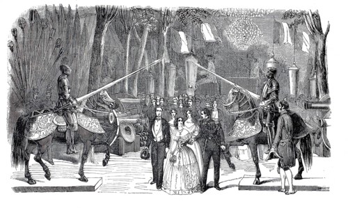 Solemn ceremony or official reception from the 19th century at which a wedding party or a