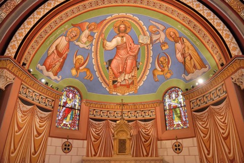 Ceiling painting in the Chapel of St. Leo, Eguisheim, Département Haut-Rhin, Alsace, France