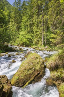 Flowing water of the Schwarzbach creek, Golling Waterfall, Golling an der Salzach