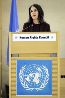 Annalena Bärbock, Federal Foreign Minister, delivers a speech at the 55th session of the UN Human
