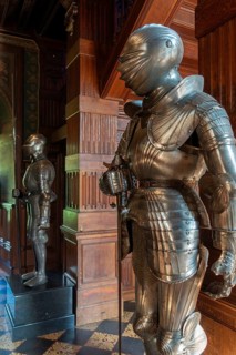 Suit of armour in the Guard Room in the Kasteel van Gaasbeek, medieval castle but renovated in the