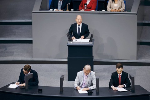 Federal Chancellor Olaf Scholz, (SPD), recorded during a government statement in the German