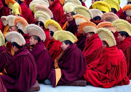 Tibetan monks in a monastery, Tongren, China, 24/02/2009, Tongren, China