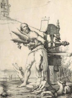 Karl Marx as a bound Prometheus Caricature relating to the ban on the Rheinische Zeitung in 1843,