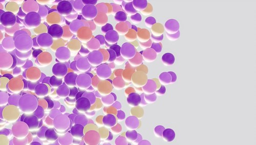 A captivating arrangement of colorful spheres in pastel shades of purple, pink, and cream,