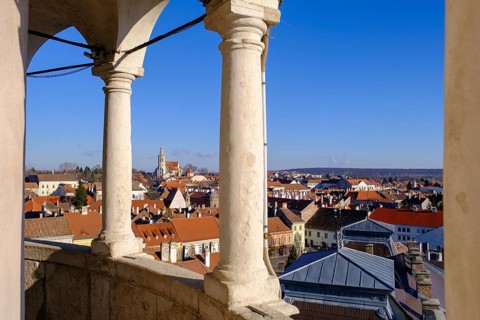 View from the fire tower over the old town, Sopron, Sopronkohida, Panonnia, Hungary