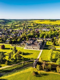 Wilton House from a drone, Wilton, River Nadder, Salisbury, Wiltshire, England, United Kingdom