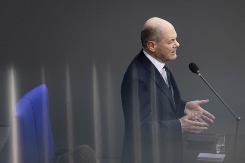 Olaf Scholz (SPD), Federal Chancellor, recorded during a questioning of the Federal Government in