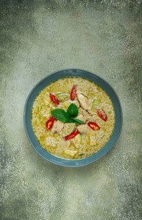 Green curry with chicken, traditional Thai cuisine, Asian food, homemade, no people