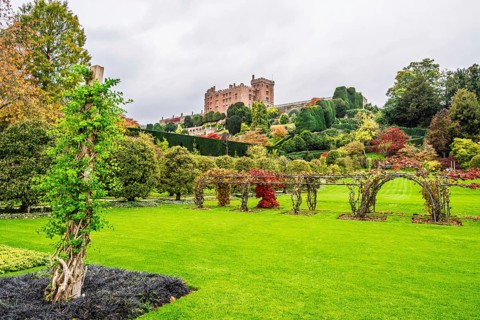 Autumn colors over Powis Castle and Garden, Welshpool, Powys, Wales, UK