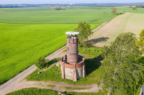 Aerial view of the observation tower in Pyrna, Wurzen, Saxony, Germany
