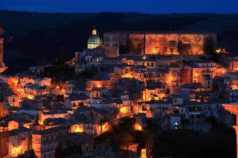 City of Ragusa, the late Baroque district of Ragusa Ibla by night, Unesco World Heritage Site,