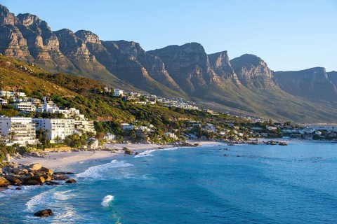 Beach at Clifton Beach, with Table Mountains, Blue Sea, Cape Town, South Africa