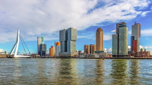 Erasmus Bridge, city panorama, Rotterdam, Netherlands