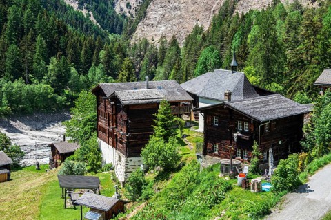 Traditional wooden houses, Ze Binne, Binn valley, Switzerland