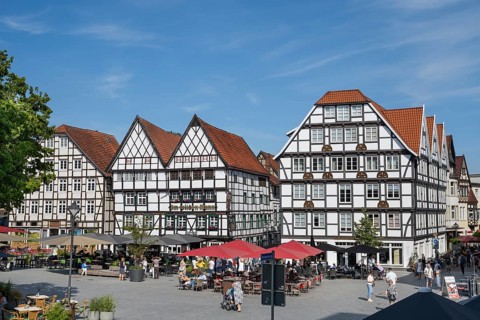 Historische Fachwerkhäuser am Markt, Gaststätte, Im wilden Mann, outdoor catering, Soest,