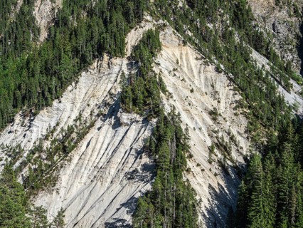 Erosion on hills in the swiss alps, at Wiesem viaduct, Switzerland