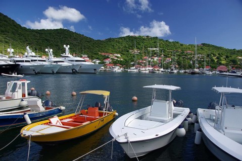 The Caribbean, the French Antilles, Saint Barthélemy (St Barth), Gustavia, luxury yachts in the