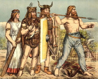 Picture shows various Germanic tribes such as Suebi, Frisians and Cheruscians. Suebe, on the left,