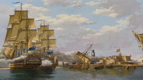 Museo Militar, Military Museum, Historic Naval Battle with Sailing Ships and Fort by the Sea,