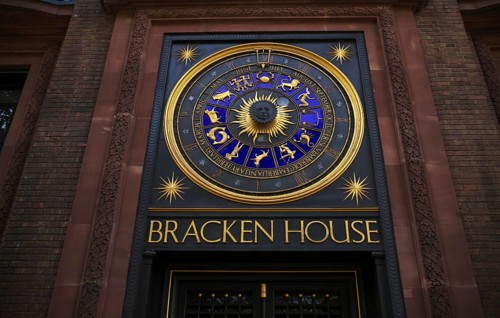 Astronomical clock, Bracken House, Financial Times Headquarters, City of London, London, England,