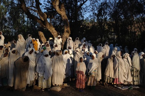 Mass followed by orthodox christian people, Aksum, Ethiopia