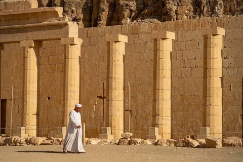 Columns in the mortuary temple of Hatshepsut and Mentuhotep II in Deir el-Bahari, Thebes West near