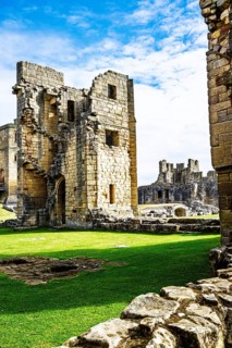 Ruins of Warkworth Castle, River Coquet, Warkworth, Northumberland, England, UK