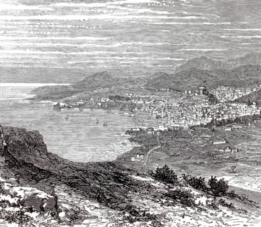 View of Funchal in 1870, Madeira, illustration, reproduction from a 19th century model. Authentic,