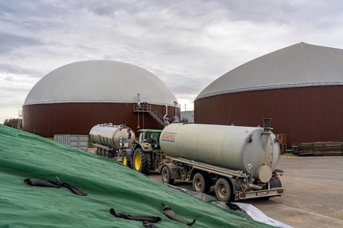 Biogas plant produces gas from various biomass, electricity is generated in combined heat and power