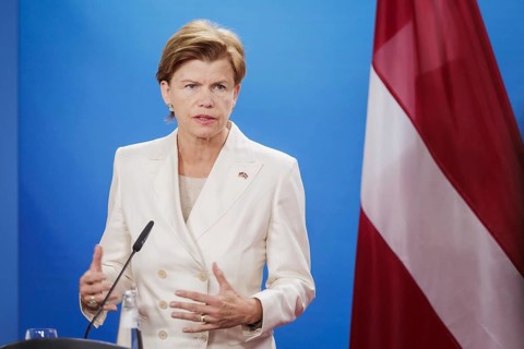 Baiba Braze, Foreign Minister of Latvia, recorded during a press conference at the Federal Foreign