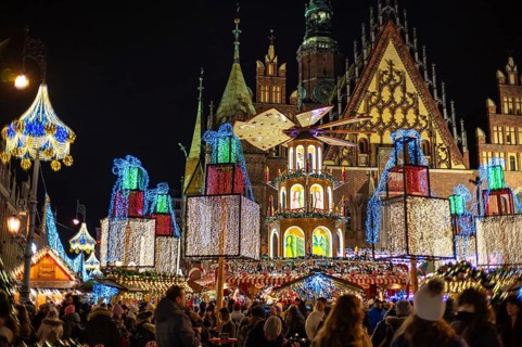WROCLAW, POLAND - NOVEMBER 24, 2023: Traditional Christmas fair called Jarmark Bozonarodzeniowy in