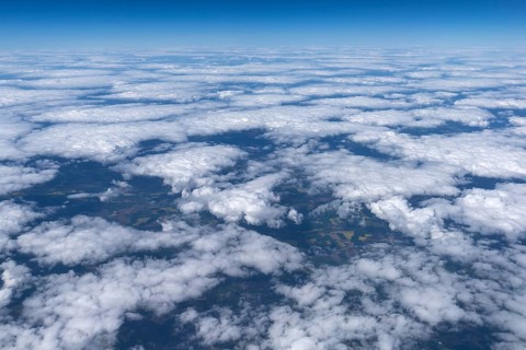 Clouds over Franconia seen from an airplane, Bavaria, Germany