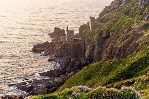 The ruins of the Crowns Engine Houses of Botallack Mine, also known as Crown Mine. In front of it