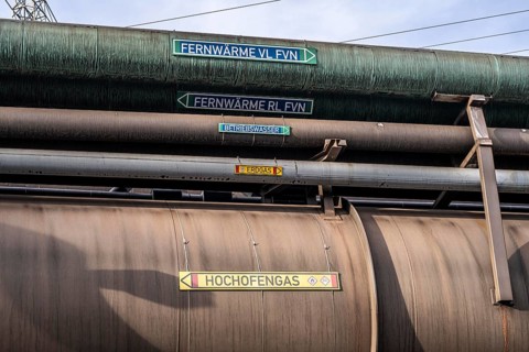 Pipelines for district heating, blast furnace gas, at the Thyssenkrupp Steel site in Duisburg