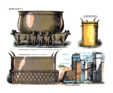 Biblical cult objects from Hebrew history, including The Iron Sea and the Golden Incense Altar. In