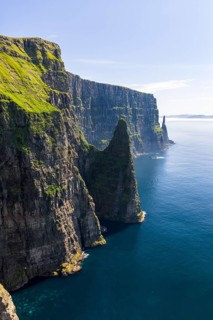 View of the steep cliffs of Liraberg, Skopun, Sandoy Island, Faroe Islands, Denmark