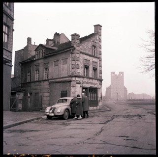 Magdeburg, post-war period, ruins of St. Catherine's church, demolished 1964-1966, vintage car, IFA
