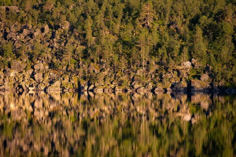 Waldam in the evening light, reflected in Lake Innerdalsvatna, Innerdalen High Valley, Trollheimen